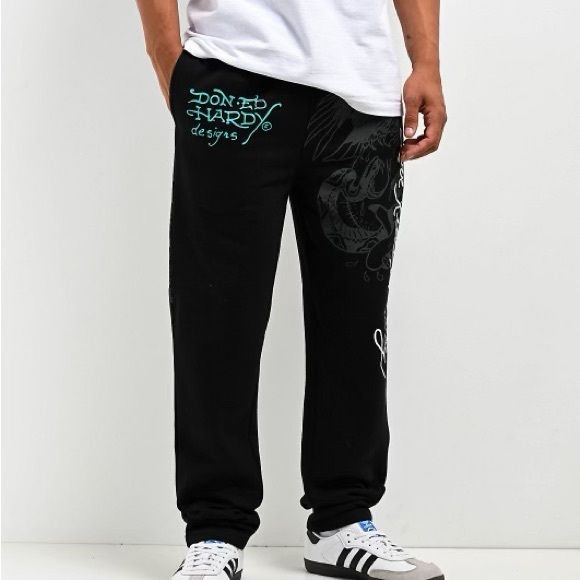 Ed Hardy Crawling Tiger Graphic Cotton Blend Jersey Drawstring Sweatpants Black - Picture 4 of 15